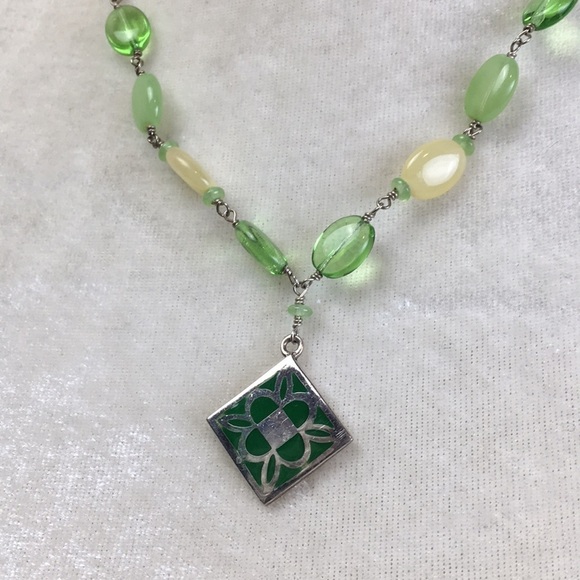 Enamel Sterling silver Pendant Glass Bead necklace - Picture 1 of 9